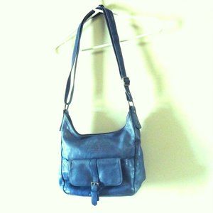 Fuchsia Paris denim blue leather shouder bag silver trim